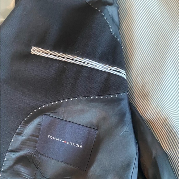 Tommy Hilfiger Mens Wool Navy Blue Long Jacket Blazer Modern Fit Sz 44R - Picture 9 of 11